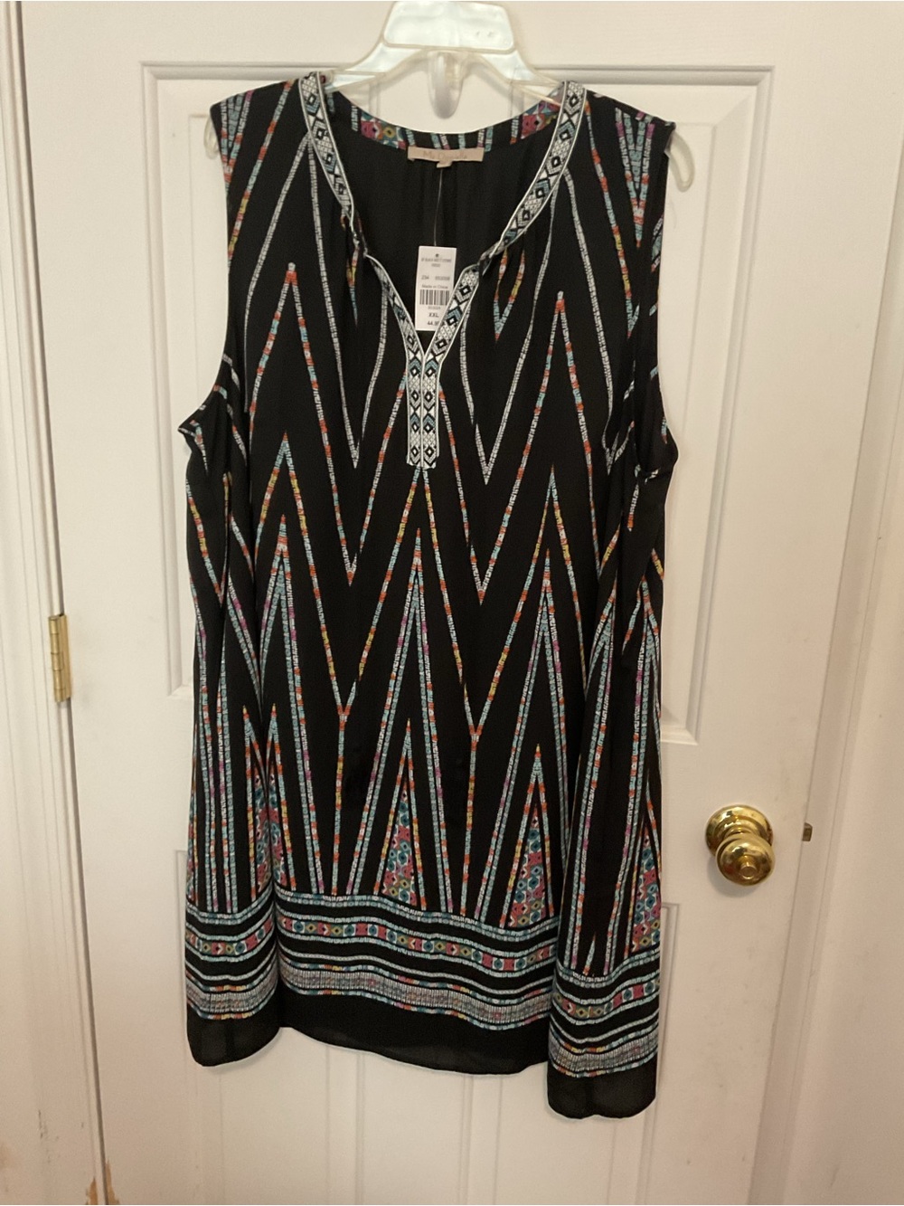 Sleeveless Black Printed V-Neck dress NWT